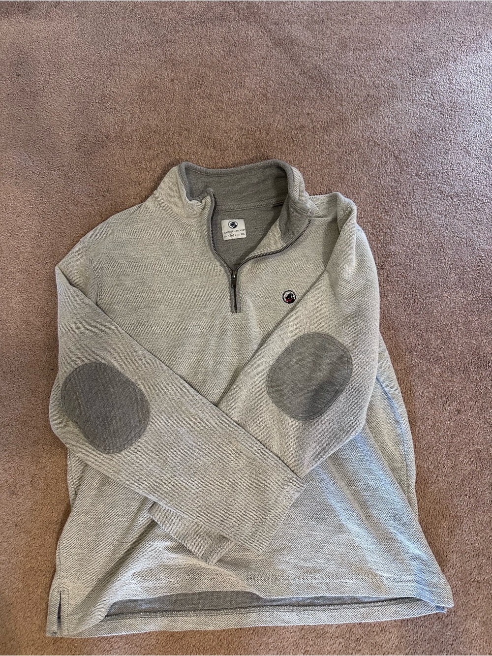 Southern Proper Heather Gray Quarter-Zip Sweater with Dark Gray Elbow Patches